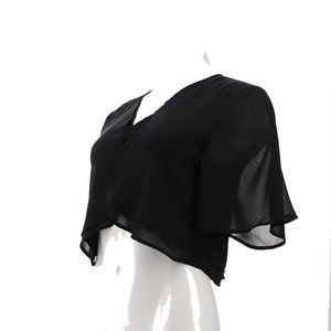 NWT COLLEEN LOPEZ CHIFFON FLUTTER SLEEVE CROPPED TOPPER BLACK XS